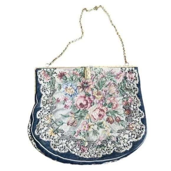 Vintage Antique Needlepoint Purse – Possibly English Mid-Century Floral Handbag - Picture 3 of 8